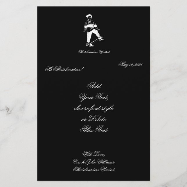 Papelaria Texto e Nome do Menino do Skateboarder (Frente)