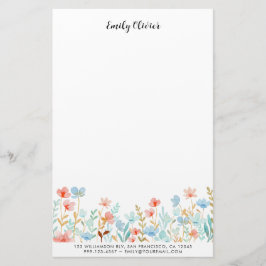 Papelaria Texto Personalizado das Flores de Aquarela Elegant