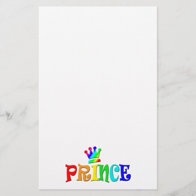 Papelaria Texto, príncipe e coroa do arco-íris do clipart (Frente)