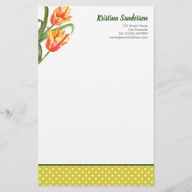 Papelaria Tijolo Amarelo Aquarela Tulipas Arte Floral (Frente)