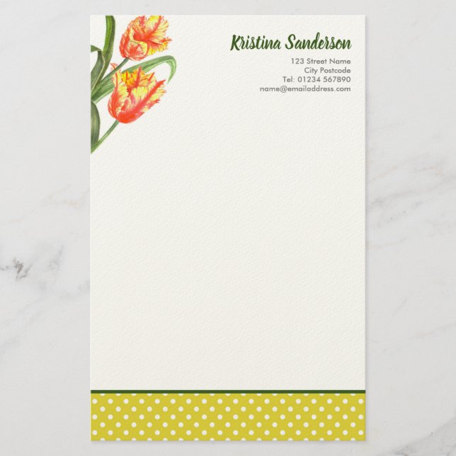 Papelaria Tijolo Amarelo Aquarela Tulipas Arte Floral (Frente)