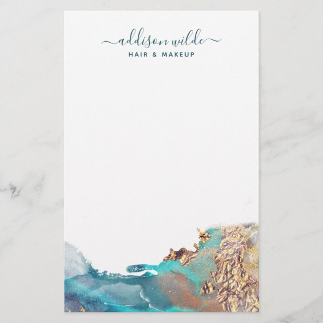 Papelaria Tinta Aguarela Líquida de Arte Moderna Azul e Dour (Frente)