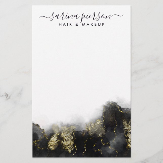 Papelaria Tinta Aguarela Líquida de Arte Moderna Preta e Dou (Frente)