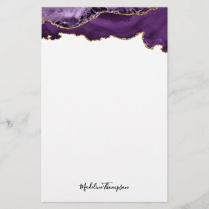 Papelaria Tipografia de Script de Agate Dourado Roxo Velvet
