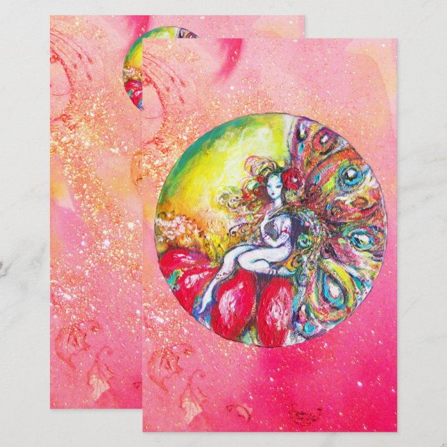 Papelaria TITANIA FAIRY FlOWER,Faíscas Douradas amarelas cor (Frente/Verso)