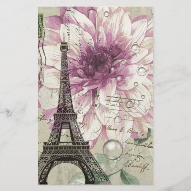 Papelaria Torre Eiffel floral chique de Paris do vintage de (Frente)