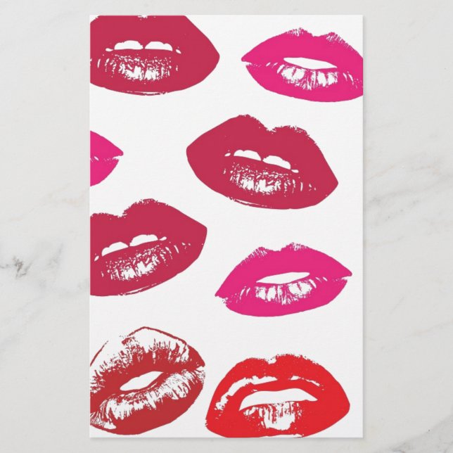 Papelaria Trending Kisses, lábios rosa e lúcidos. (Frente)