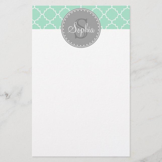 Papelaria Trendy Mint Trellis Pattern Monograma de Cinzas (Frente)