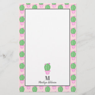 Papelaria Trendy Pink Potted Cactus Personalizado