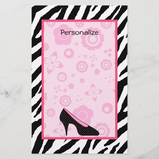 Papelaria Trendy Zebra Girly Pink Calçados Com Nome (Frente)