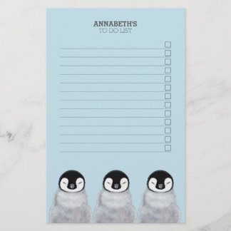 Papelaria Três pintinhos de sono do pinguim do bebê para