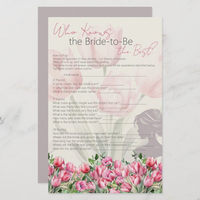 Papelaria Tulipas Rosa De Jogo De chá de panela Que Conhecem (Frente/Verso)