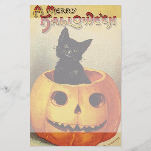 Papelaria Um Halloween de Feliz por Ellen Clapsaddle, Gato d (Frente)