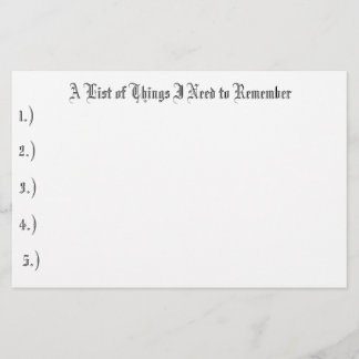 Papelaria Uma lista de coisas que eu preciso de recordar,