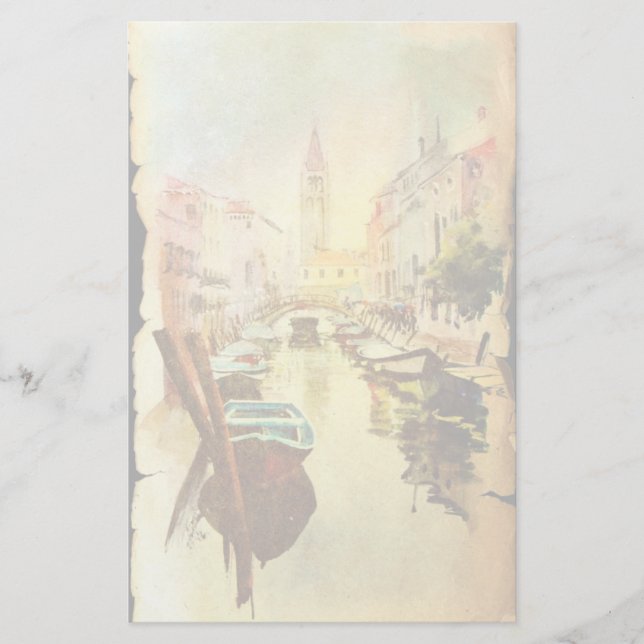 Papelaria Uma vista do canal com barcos e construções (Frente)