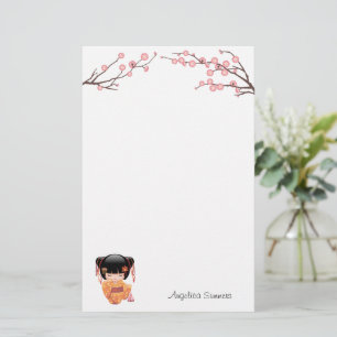 Papelaria Ume Kokeshi Doll - Rapariga Peach Geisha Japonesa