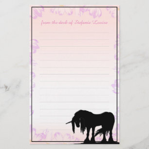 Papelaria Unicórnio místico com linhas (cor-de-rosa com flor