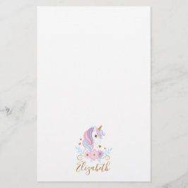 Papelaria Unicórnio Monograma Rosa Azul Dourado, Feminino