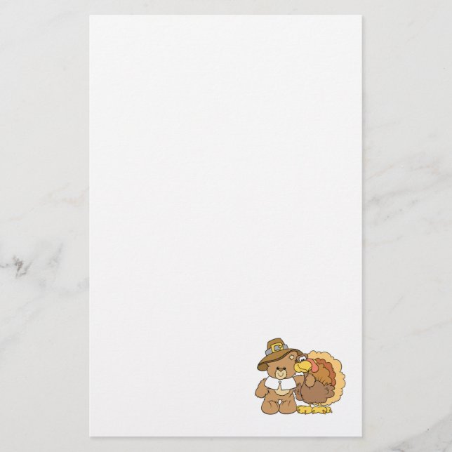 Papelaria urso de pelúcia com desenho de peru de ação de gra (Frente)