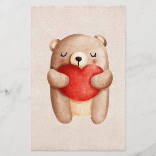 Papelaria Urso de pelúcia fofo carregando um coração vermelh