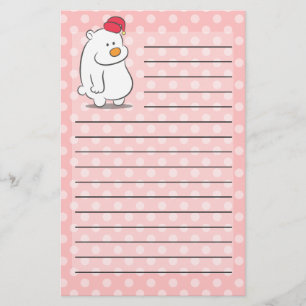 Papelaria Urso polar fofo com fundo de padrão de bolinhas