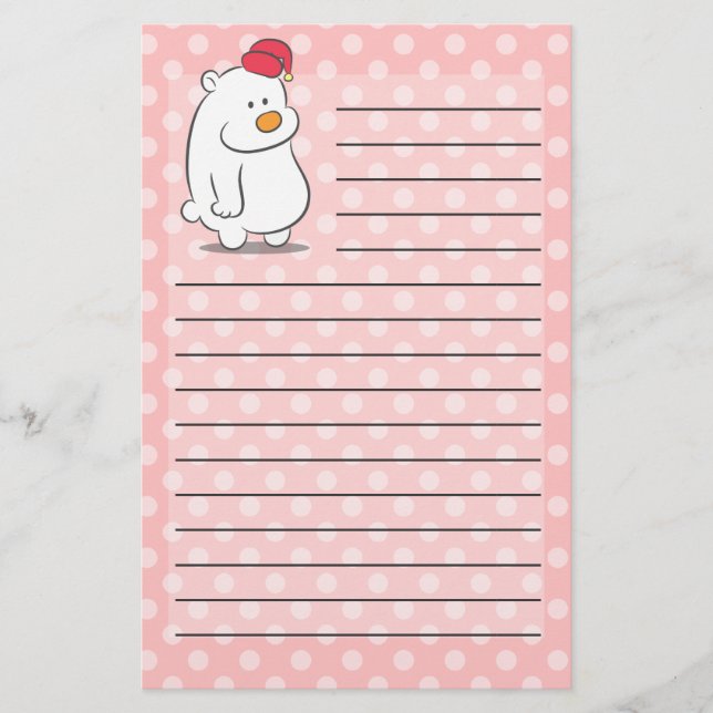 Papelaria Urso polar fofo com fundo de padrão de bolinhas (Frente)