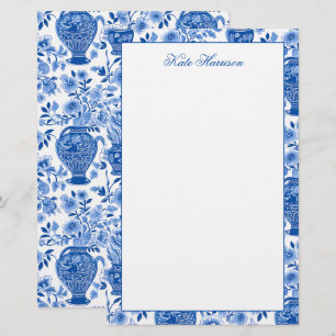 Papelaria Vases Florais De Jar De Gengibre Azul E Branco