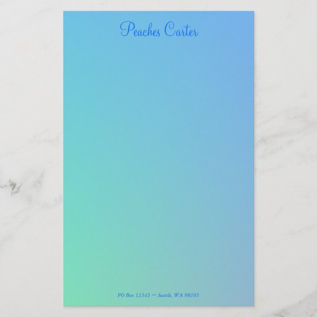 Papelaria Verde Aqua Azul Ombre Suave (Frente)