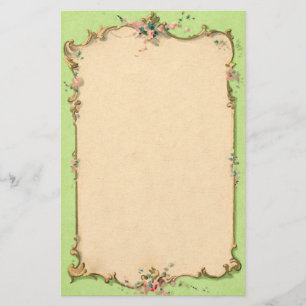 Papelaria Verde do vintage com beira floral