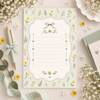 Papelaria Verde Oliva Minimalista com Laço e Flora