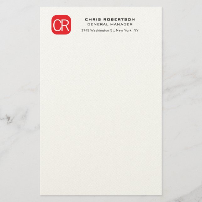 Papelaria Vermelho Branco Profissional Simples Monogramado (Frente)