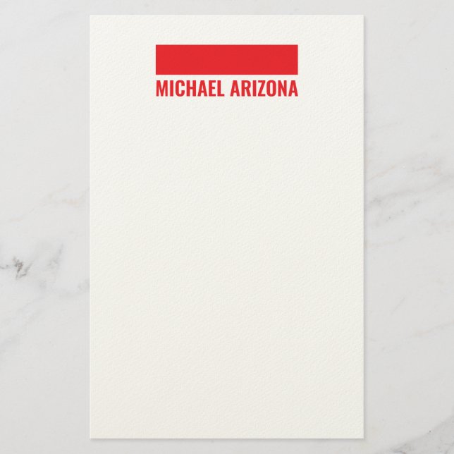 Papelaria Vermelho e Branco Minimalista Simples Nome Simples (Frente)