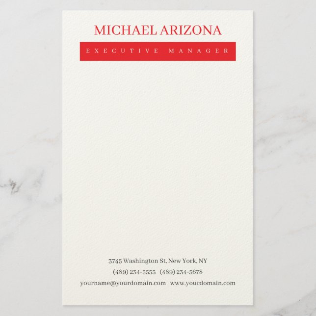 Papelaria Vermelho Preto e Branco Minimalista Simples Modern (Frente)