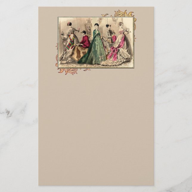 Papelaria Vestido Vitoriano com Papel de Carta de Arco Rosa (Frente)