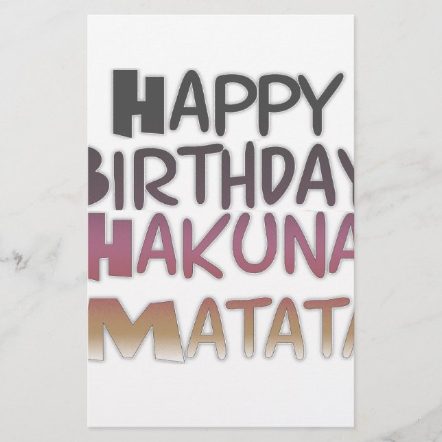 Papelaria Vibrante Feliz Aniversário Hakuna Matata Design (Frente)