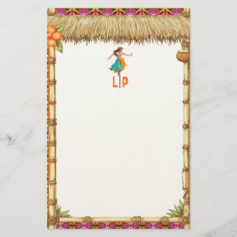 Papelaria Vibrante Tiki Luau Havaiano Tropical em Bambu 