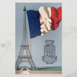 Papelaria Vintage Bandeira Nacional Francesa e Torre Eiffel