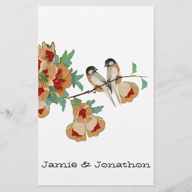 Papelaria Vintage Cherry Blossom Love Bird Peach (Frente)