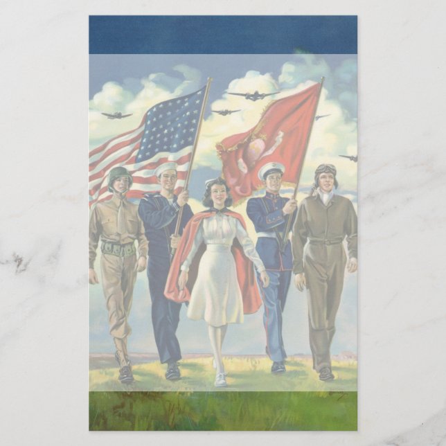 Papelaria Vintage patriótico, heróis orgulhosos do pessoal (Frente)