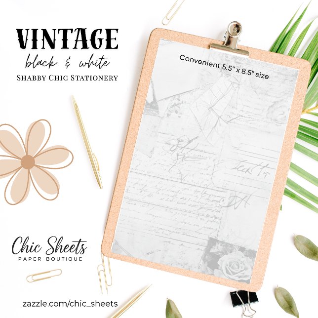 Papelaria Vintage Preto e Branco Shabby Chic (Criador carregado)
