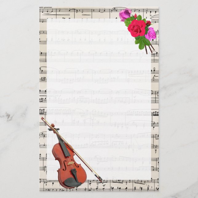 Papelaria Vintage Sheet Music com Violin e Rosas (Frente)