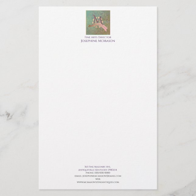 Papelaria Vintage Teal&Blush Monograma Business (Frente)