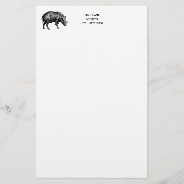 Papelaria Vintage Wild Boar Draar BW (Frente)