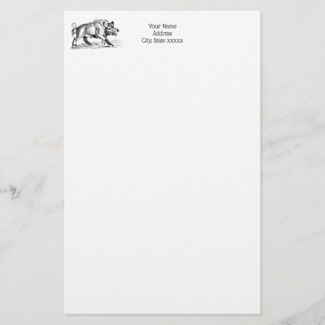 Papelaria Vintage Wild Boar Draar BW #2 (Frente)