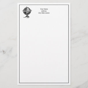 Papelaria Vintage World Globe Lithógrafo Desenhando BW
