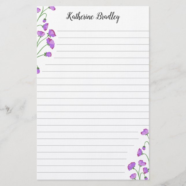 Papelaria Violet Sweet Pea Floral Add Names Links (Frente)