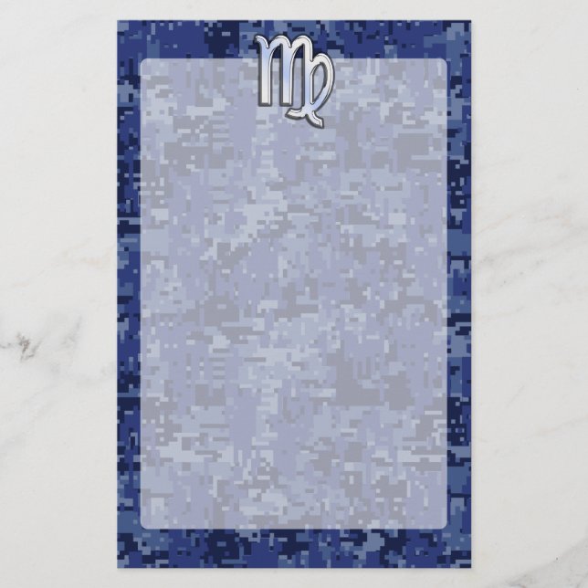 Papelaria Virgo Zodiac Silver Sign on Marinho Blue Digital C (Frente)