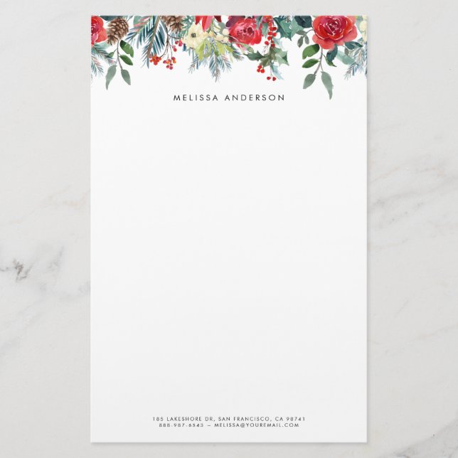Papelaria Watercolor Christmas Floral Garland Personalizado (Frente)