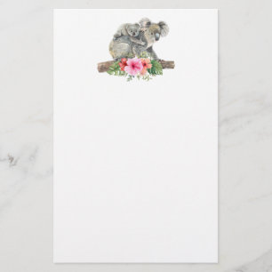 Papelaria Watercolor Koala Bears Bótis Mãe e Bebê Stationery