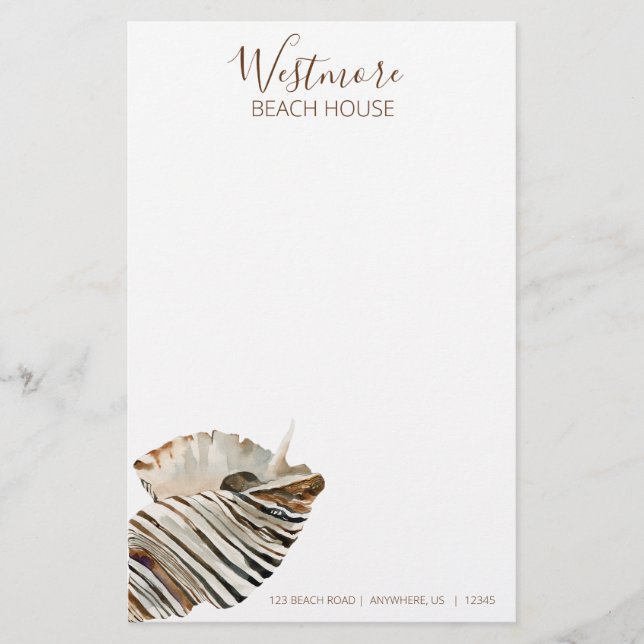 Papelaria Watercolor Seashell Beach House (Frente)